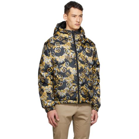 versace jeans long black puffer coat|Versace barocco puffer jacket men.